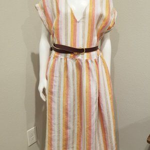 Lou & Gray linen striped orange pink white women dress size S